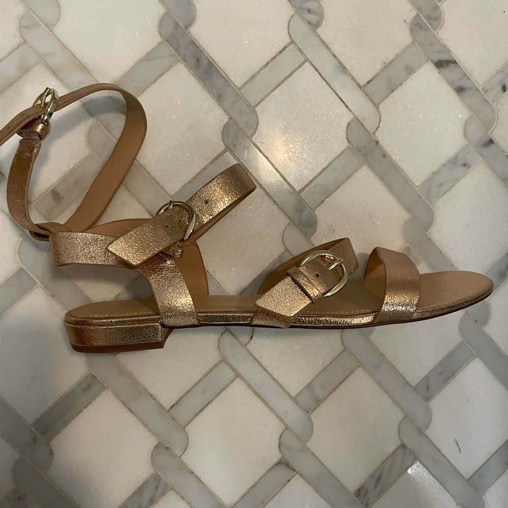 J Crew Women Size 7Sandal Gladiator  Buckle Ankle Strap Rose Gold Metallic.New!